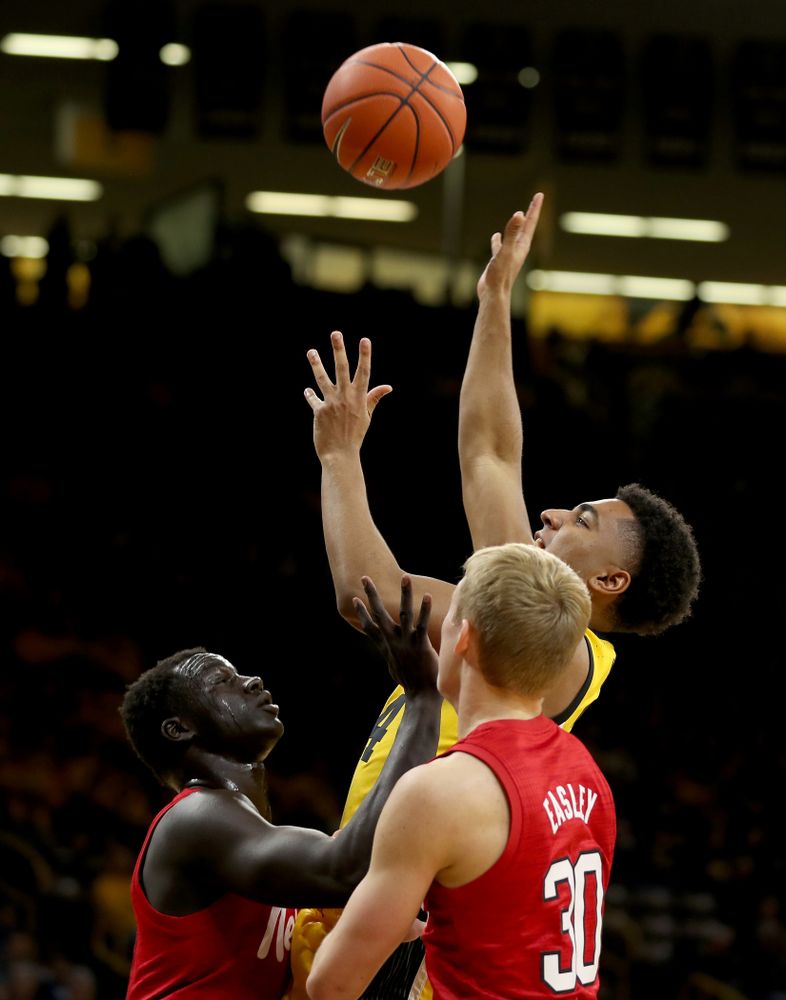 Iowa Hawkeyes guard Nicolas Hobbs (24) against the Nebraska Cornhuskers Saturday, February 8, 2020 at Carver-Hawkeye Arena. (Brian Ray/hawkeyesports.com)