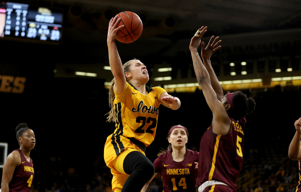 Iowa Hawkeyes guard Kathleen Doyle (22) against the Minnesota Golden Gophers Thursday, February 27, 2020 at Carver-Hawkeye Arena. (Brian Ray/hawkeyesports.com)