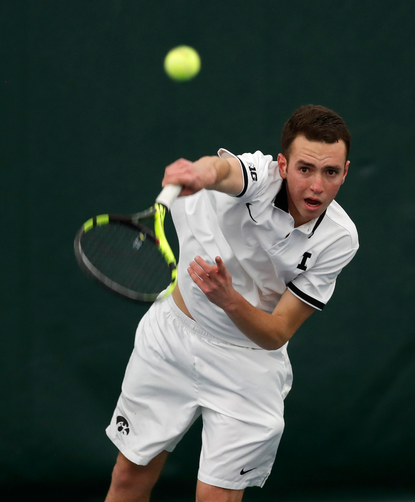 Kareem Allaf against Purdue Sunday, April 15, 2018 at the Hawkeye Tennis and Recreation Center. (Brian Ray/hawkeyesports.com)