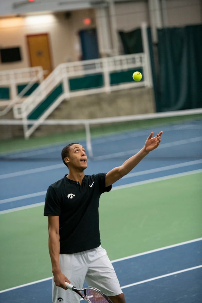 The Iowa men's tennis team competes against Cornell in The Rise Tennis Center in Ithaca, NY on Sunday, Feb. 24, 2019.