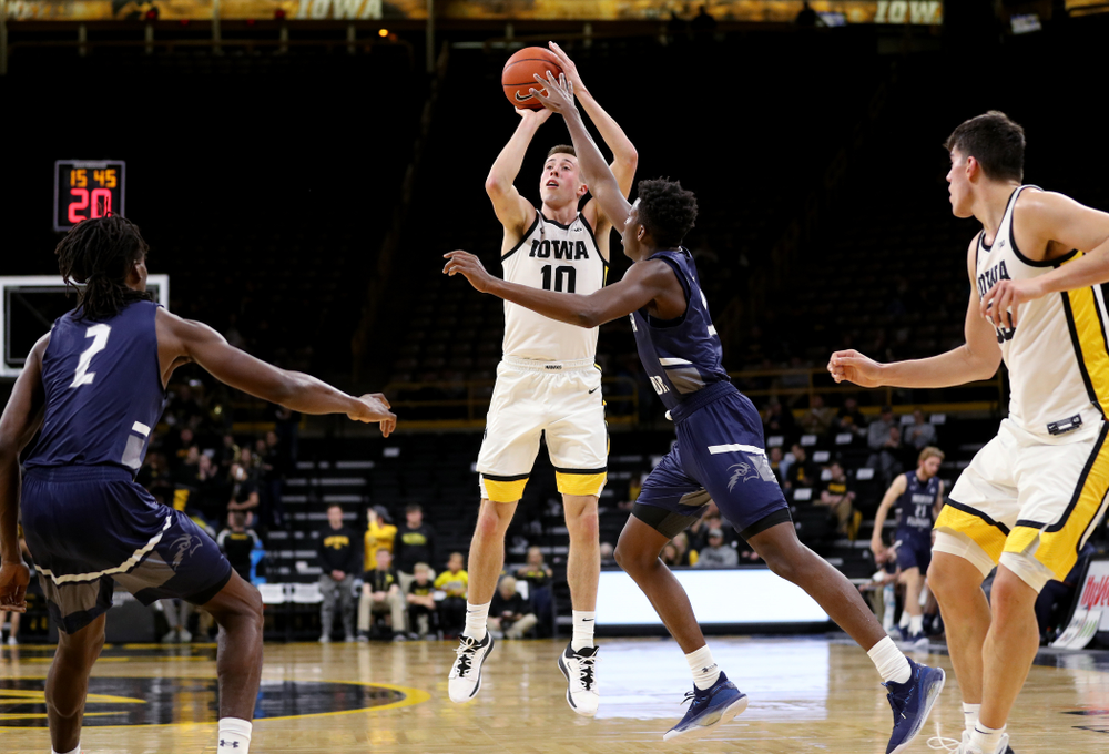 Iowa Hawkeyes guard Joe Wieskamp (10) against North Florida Thursday, November 21, 2019 at Carver-Hawkeye Arena. (Brian Ray/hawkeyesports.com)