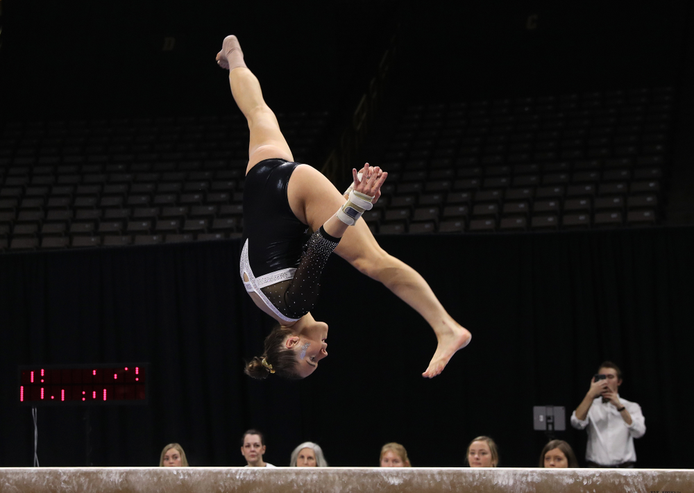 Iowa's Allie Gilchrist competes on the beam against the Rutgers Scarlet Knights Saturday, January 26, 2019 at Carver-Hawkeye Arena. (Brian Ray/hawkeyesports.com)