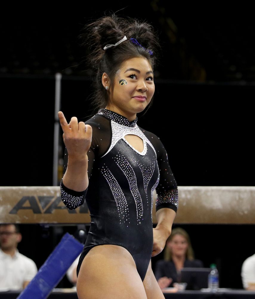 Iowa’s Clair Kaji competes on the beam against Michigan State Saturday, February 1, 2020 at Carver-Hawkeye Arena. (Brian Ray/hawkeyesports.com)