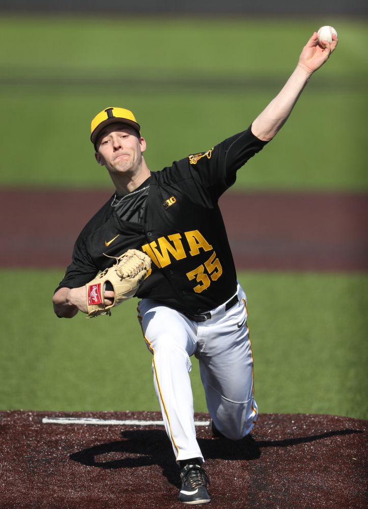 Iowa Hawkeyes Cam Baumann (35) against California State Northridge Sunday, March 17, 2019 at Duane Banks Field. (Brian Ray/hawkeyesports.com)