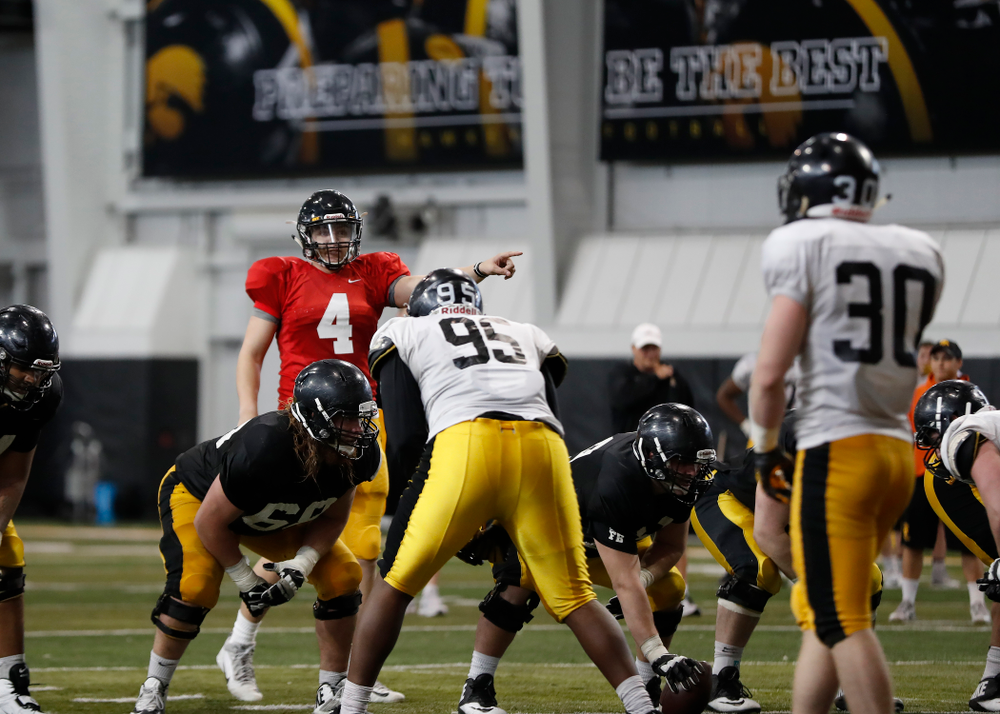 Iowa Hawkeyes quarterback Nathan Stanley (4) during spring practice Wednesday, March 28, 2018 at the Hansen Football Performance Center. (Brian Ray/hawkeyesports.com)