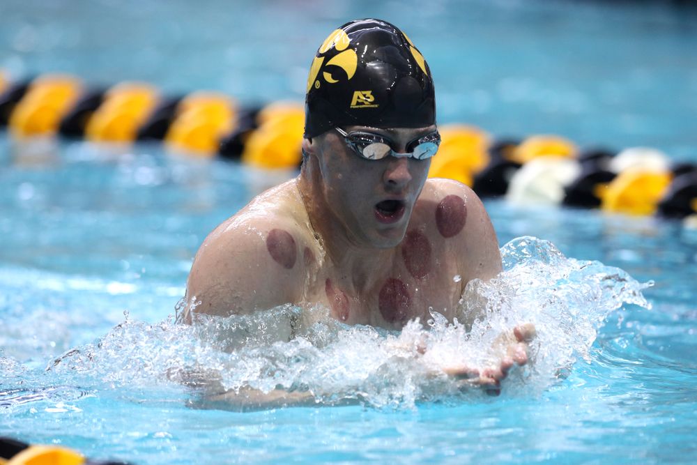 Iowa's Caleb Babb competes in the 200-yard breaststroke during the 2019 Big Ten Men's Swimming and Diving Championships Saturday, March 2, 2019 at the Campus Wellness and Recreation Center. (Brian Ray/hawkeyesports.com)