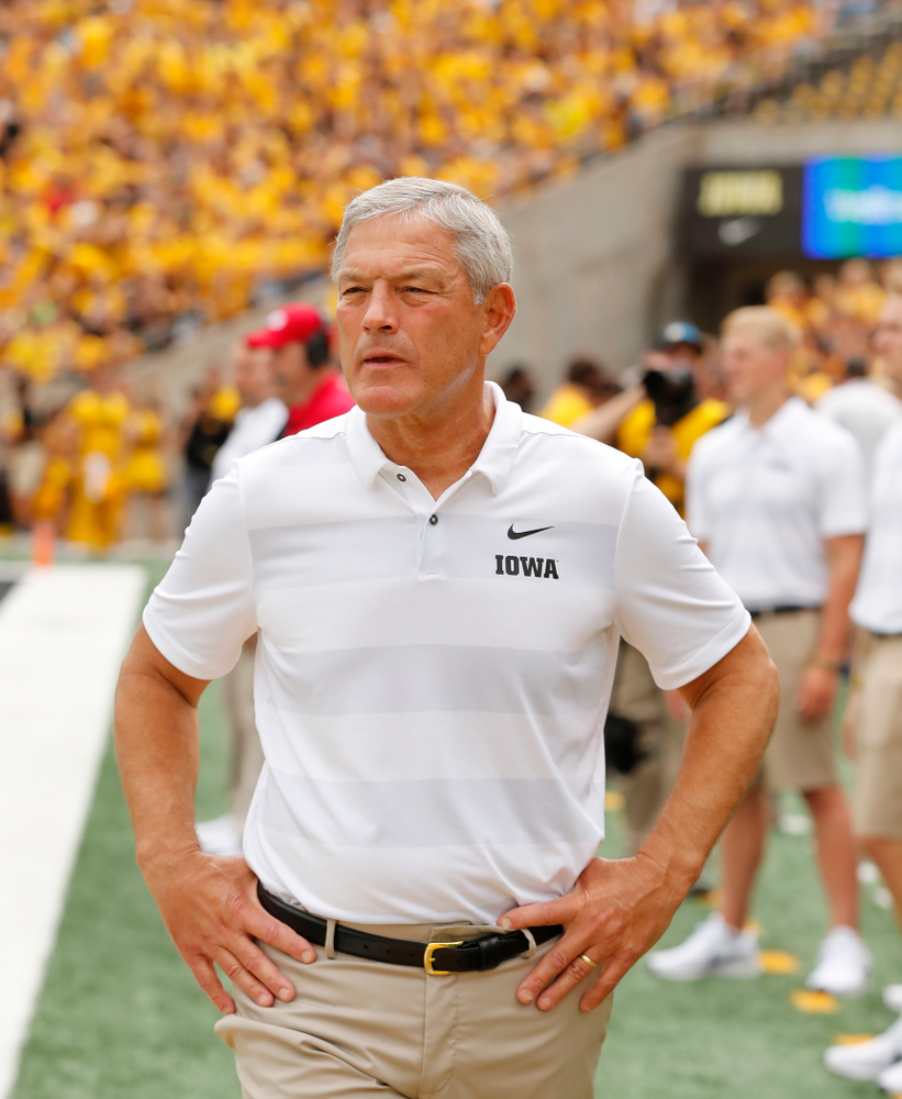 Iowa Hawkeyes head coach Kirk Ferentz against the Northern Illinois Huskies Saturday, September 1, 2018 at Kinnick Stadium. (Brian Ray/hawkeyesports.com)