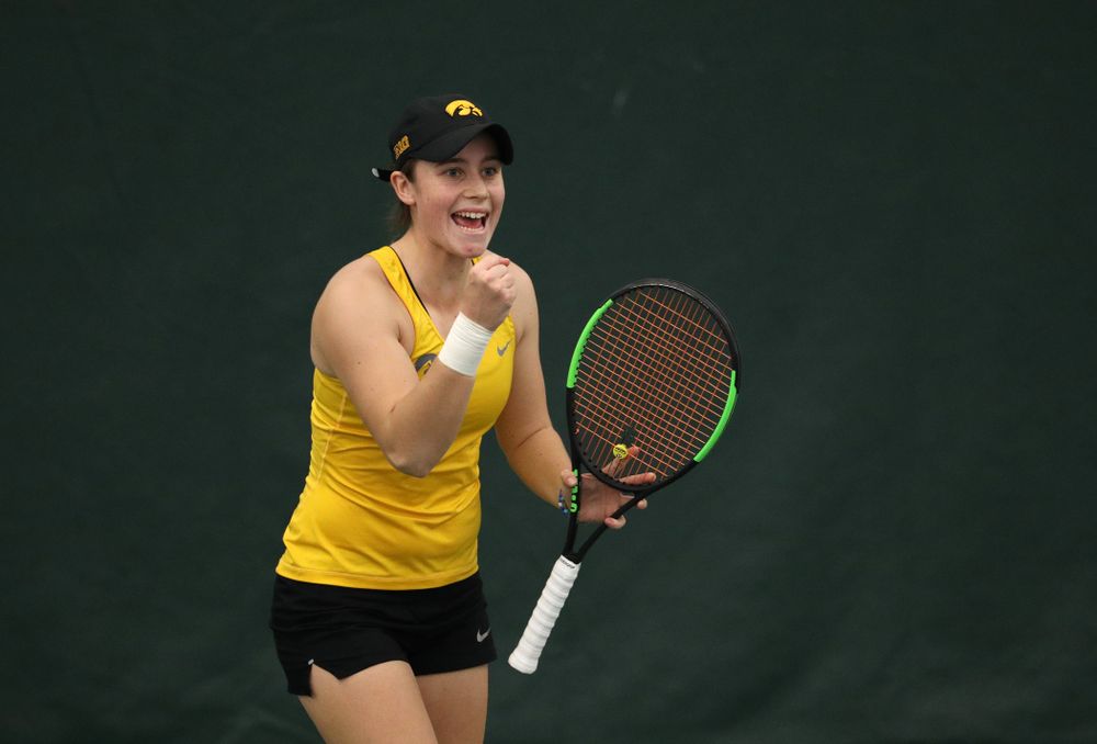 Iowa's Elise Van Heuvelen plays a doubles match against Xavier Friday, January 18, 2019 at the Hawkeye Tennis and Recreation Center. (Brian Ray/hawkeyesports.com)