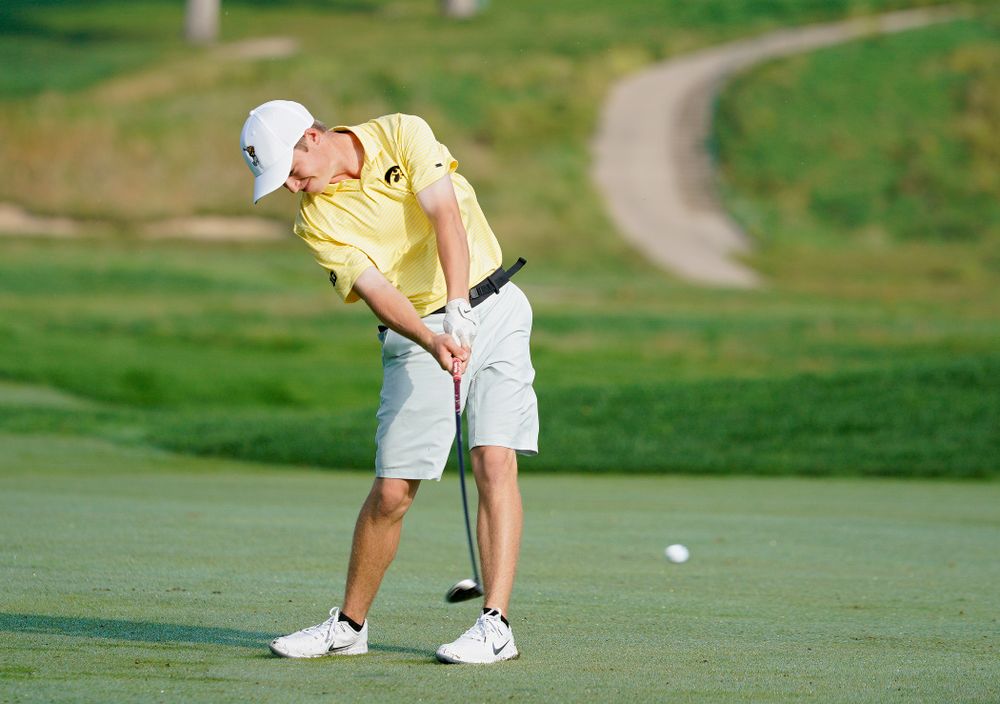 Iowa’s Matthew Garside hits from the fairway during the third day of the Golfweek Conference Challenge at the Cedar Rapids Country Club in Cedar Rapids on Tuesday, Sep 17, 2019. (Stephen Mally/hawkeyesports.com)