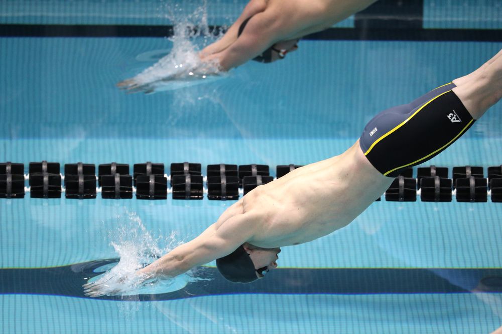 The Iowa A team swims the 200-yard medley relay at the 2019 Big Ten Swimming and Diving meet Wednesday, February 27, 2019 at the Campus Wellness and Recreation Center. (Brian Ray/hawkeyesports.com)
