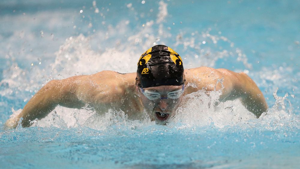 Iowa's Samuel Dumford competes in the 400-yard butterfly during the third day of the Hawkeye Invitational at the Campus Recreation and Wellness Center on November 16, 2018. (Tork Mason/hawkeyesports.com)