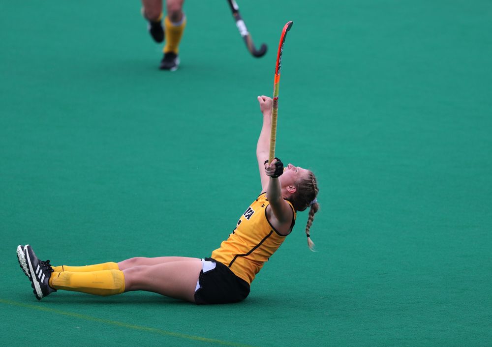 Iowa Hawkeyes Ellie Holley (7) celebrates a goal against Columbia Sunday, September 8, 2019 at Grant Field. (Brian Ray/hawkeyesports.com)