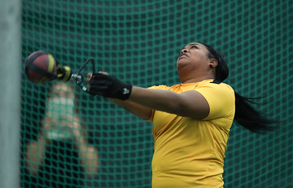 Iowa's Laulauga Tausaga competes in the weight throw during the Jimmy Grant Invitational Saturday, December 8, 2018 at the Hawkeye Tennis and Recreation Center. (Brian Ray/hawkeyesports.com)