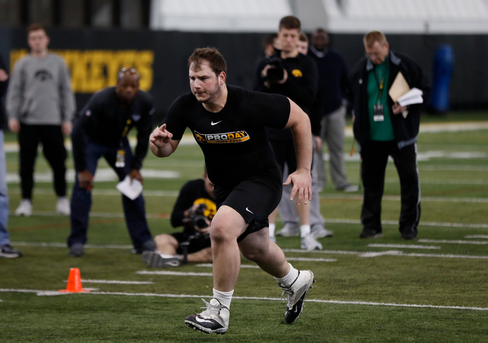 Iowa Hawkeyes defensive lineman Nathan Bazata (99) during the team's annual pro day Monday, March 26, 2018 at the Hansen Football Performance Center. (Brian Ray/hawkeyesports.com)