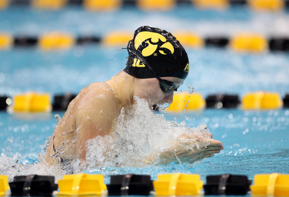 IowaÕs Aleksandra Olesiak swims the 100 yard breaststroke against the Michigan Wolverines Friday, November 1, 2019 at the Campus Recreation and Wellness Center. (Brian Ray/hawkeyesports.com)