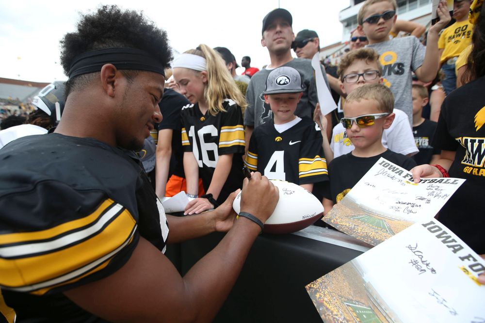 Iowa Hawkeyes running back Toren Young (28) during Kids Day at Kinnick Stadium on Saturday, August 10, 2019. (Lily Smith/hawkeyesports.com)
