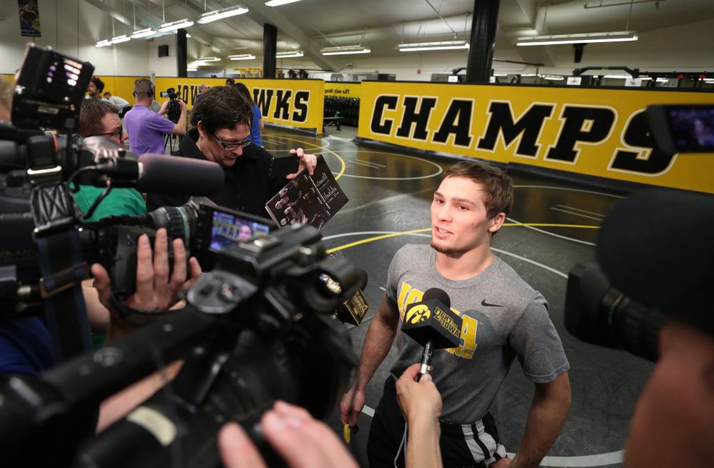Iowa Hawkeyes 125 pound national champion Spencer Lee during the team's annual media day Monday, November 5, 2018 at Carver-Hawkeye Arena. (Brian Ray/hawkeyesports.com)