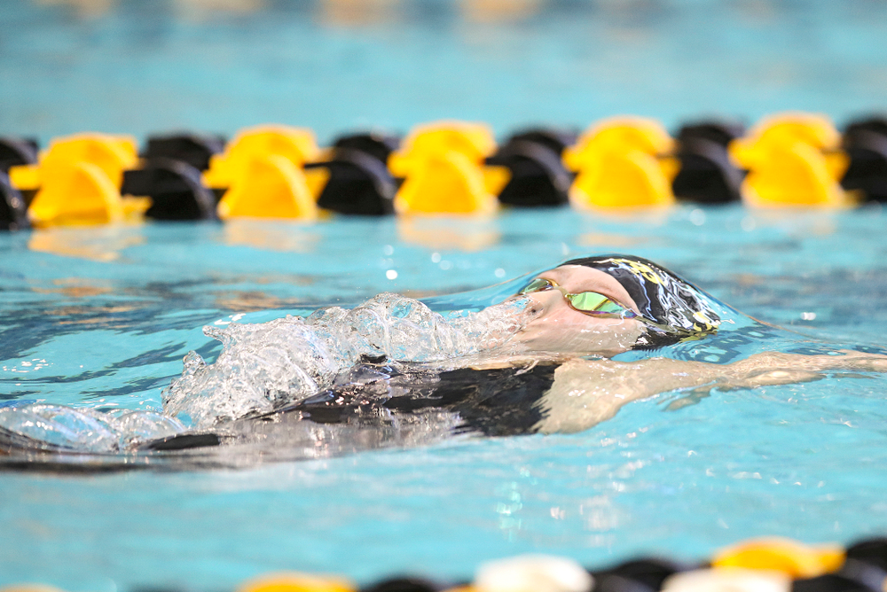 Iowa’s Emilia Sansome swims in the women’s 200 yard backstroke preliminary event during the 2020 Women’s Big Ten Swimming and Diving Championships at the Campus Recreation and Wellness Center in Iowa City on Saturday, February 22, 2020. (Stephen Mally/hawkeyesports.com)