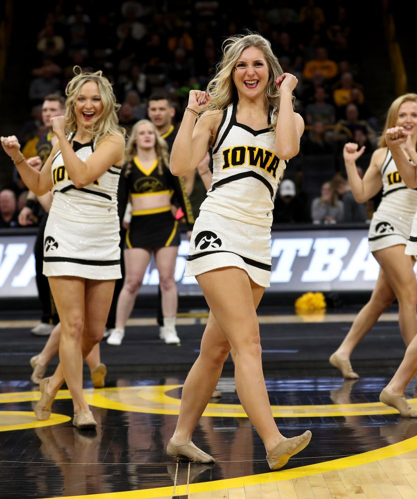 The Iowa Cheerleaders and Dance Team perform on senior night at half-time of the Iowa Hawkeyes game against the Purdue Boilermakers Tuesday, March 3, 2020 at Carver-Hawkeye Arena. (Brian Ray/hawkeyesports.com)