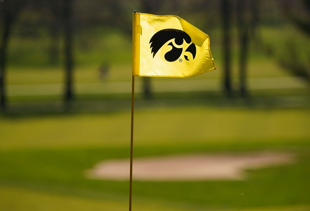 A Tigerhawk logo flies on a flag during the second round of the Hawkeye Invitational at Finkbine Golf Course in Iowa City on Saturday, Apr. 20, 2019. (Stephen Mally/hawkeyesports.com)