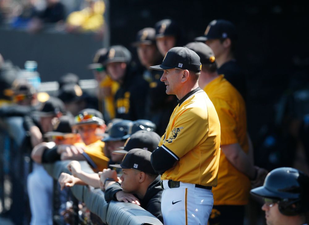 Iowa Hawkeyes head coach Rick Heller against the Michigan Wolverines Sunday, April 29, 2018 at Duane Banks Field. (Brian Ray/hawkeyesports.com)