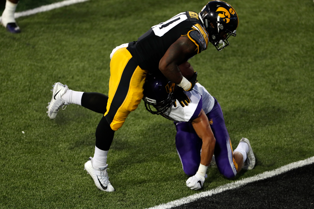 Iowa Hawkeyes running back Mekhi Sargent (10) against the Northern Iowa Panthers Saturday, September 15, 2018 at Kinnick Stadium. (Brian Ray/hawkeyesports.com)
