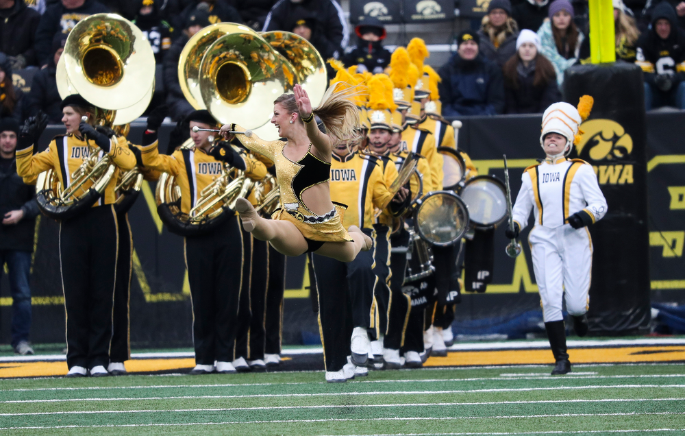 Iowa Golden Girl Kylene Spanbauer performs before a game against Northwestern at Kinnick Stadium on November 10, 2018. (Tork Mason/hawkeyesports.com)