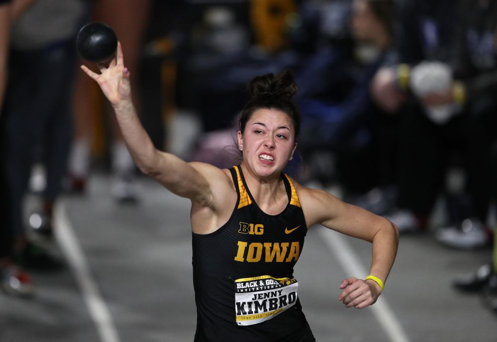 Iowa's Jenny Kimbro competes in the Shot Put during the Black and Gold Premier meet Saturday, January 26, 2019 at the Recreation Building. (Brian Ray/hawkeyesports.com)