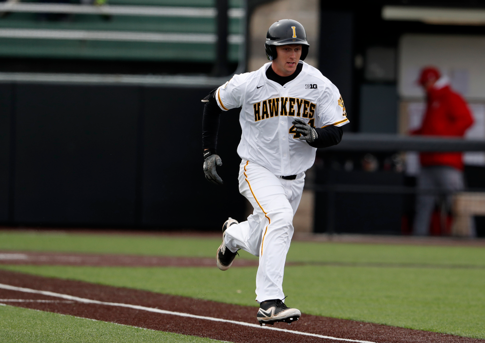 Iowa Hawkeyes outfielder Robert Neustrom (44) during a double header against the Indiana Hoosiers Friday, March 23, 2018 at Duane Banks Field. (Brian Ray/hawkeyesports.com)