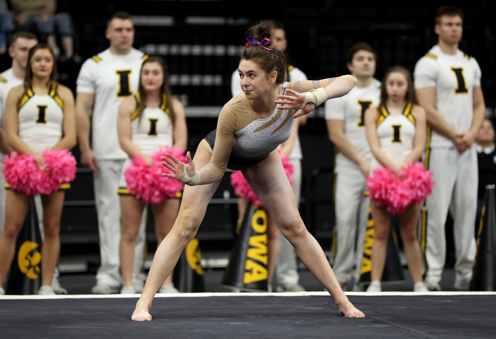 IowaÕs Bridget Killian competes on the floor against Ball State and Air Force Saturday, January 11, 2020 at Carver-Hawkeye Arena. (Brian Ray/hawkeyesports.com)
