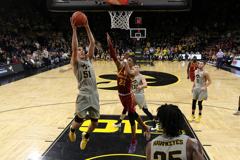 Iowa Hawkeyes forward Nicholas Baer (51) against the Iowa State Cyclones in the Iowa Corn Cy-Hawk Series Thursday, December 6, 2018 at Carver-Hawkeye Arena. (Brian Ray/hawkeyesports.com)