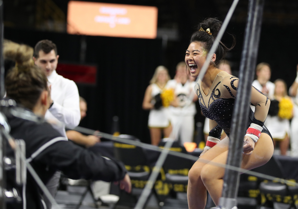 Iowa's Clair Kaji competes on the bars during their meet against Southeast Missouri State Friday, January 11, 2019 at Carver-Hawkeye Arena. (Brian Ray/hawkeyesports.com)