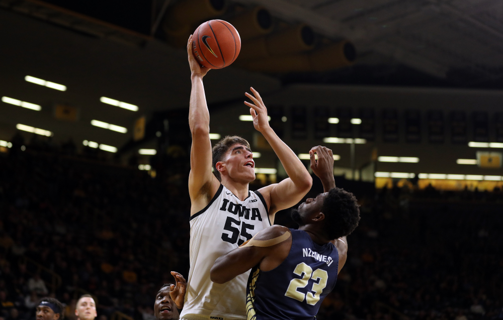 Iowa Hawkeyes forward Luka Garza (55) against Oral Roberts Friday, November 15, 2019 at Carver-Hawkeye Arena. (Brian Ray/hawkeyesports.com)