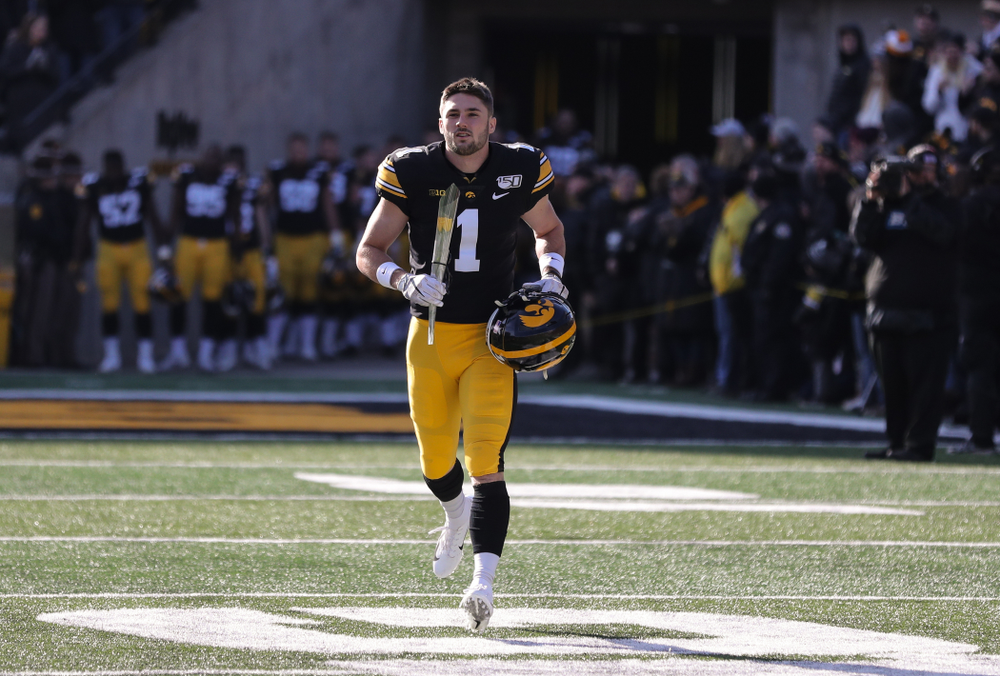 Iowa Hawkeyes defensive back Wes Dvorak (1) during Senior Day festivities before their game against the Illinois Fighting Illini Saturday, November 23, 2019 at Kinnick Stadium. (Brian Ray/hawkeyesports.com)