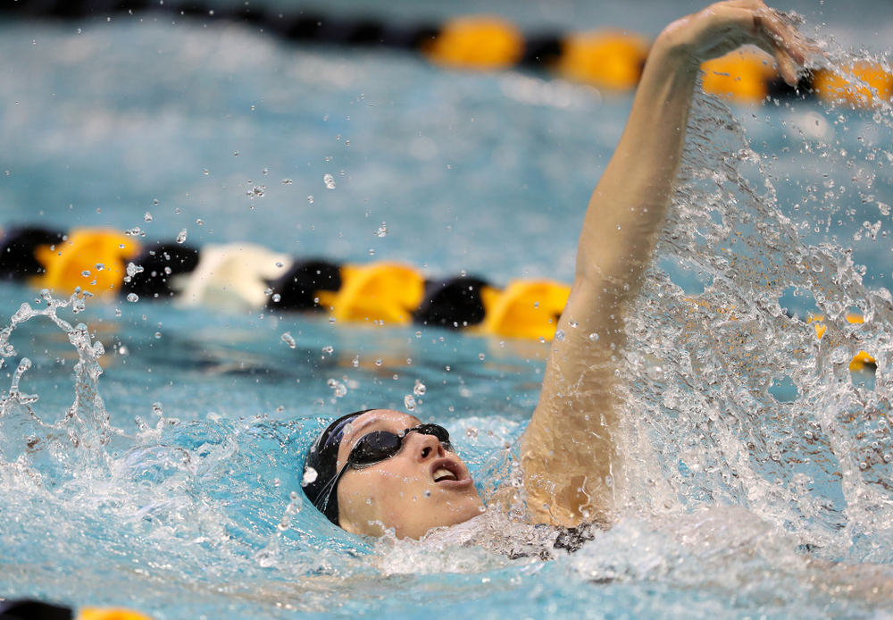 Iowa's Samantha Sauer swims the 100 yard backstroke during a double dual against Wisconsin and Northwestern Saturday, January 19, 2019 at the Campus Recreation and Wellness Center. (Brian Ray/hawkeyesports.com)