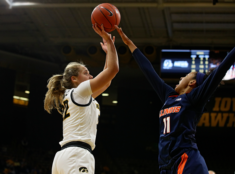 Iowa Hawkeyes guard Kathleen Doyle (22) scores a basket during the second quarter of their game at Carver-Hawkeye Arena in Iowa City on Tuesday, December 31, 2019. (Stephen Mally/hawkeyesports.com)