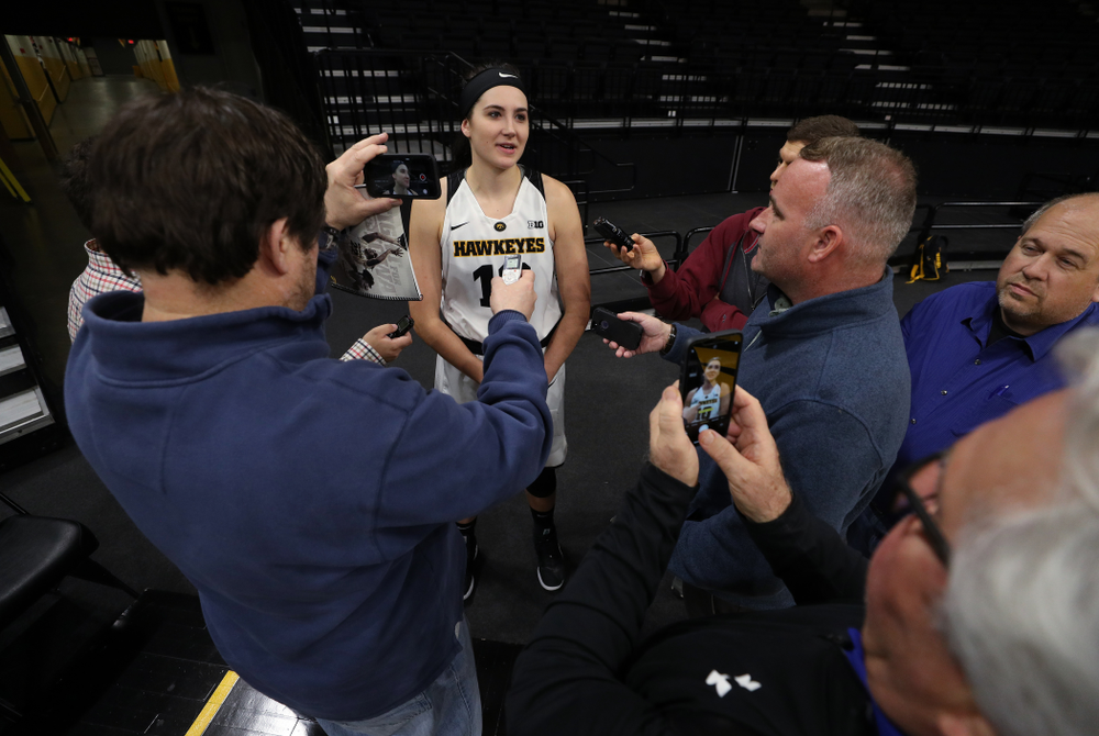 Iowa Hawkeyes forward Megan Gustafson (10) during the team's annual media day Wednesday, October 31, 2018 at Carver-Hawkeye Arena. (Brian Ray/hawkeyesports.com)