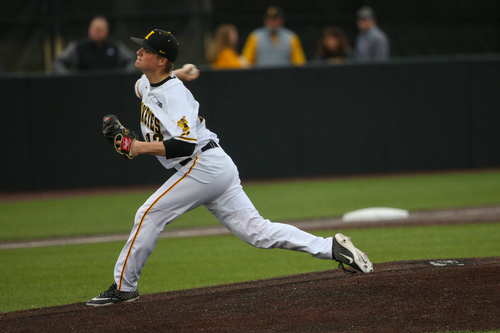 Iowa pitcher Trace Hoffman at game 1 vs Illinois on Friday, March 29, 2019 at Duane Banks Field. (Lily Smith/hawkeyesports.com)