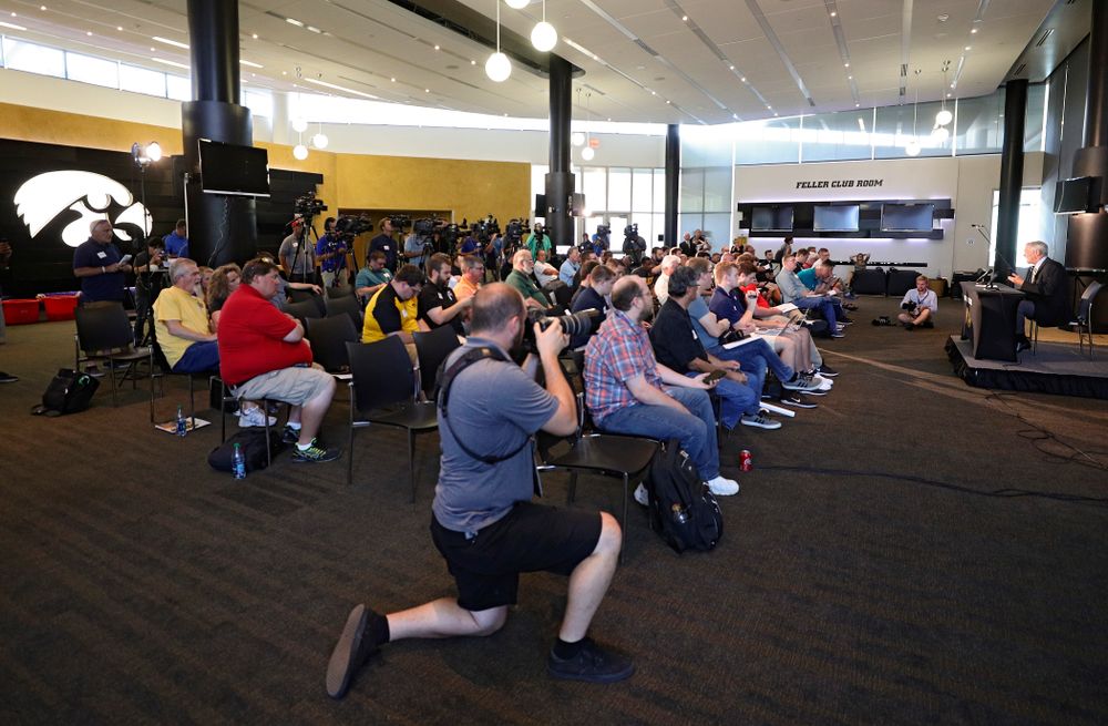 Iowa Hawkeyes head coach Kirk Ferentz answers questions during Iowa Football Media Day at Carver-Hawkeye Arena in Iowa City on Friday, Aug 9, 2019. (Stephen Mally/hawkeyesports.com)