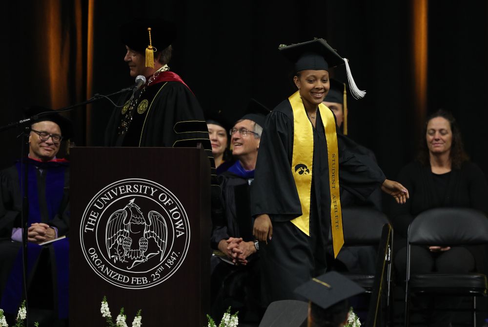Iowa WomenÕs BasketballÕs Tania Davis during the College of Liberal Arts and Sciences spring commencement Saturday, May 11, 2019 at Carver-Hawkeye Arena. (Brian Ray/hawkeyesports.com)