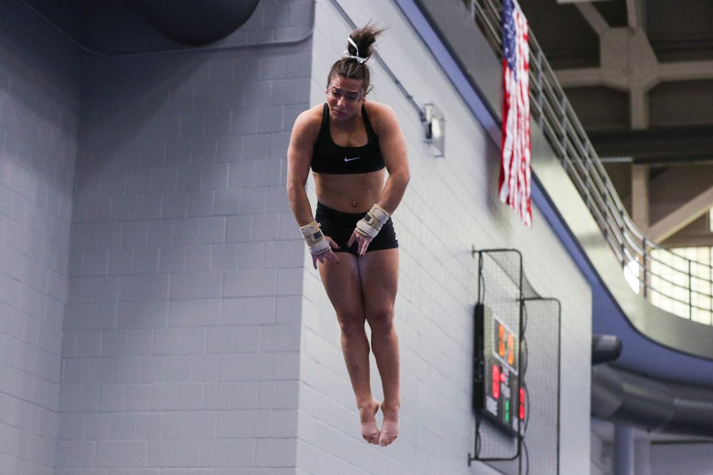 Ariana Agrapides performs on the vault during the Iowa women’s gymnastics Black and Gold Intraquad Meet on Saturday, December 7, 2019 at the UI Field House. (Lily Smith/hawkeyesports.com)