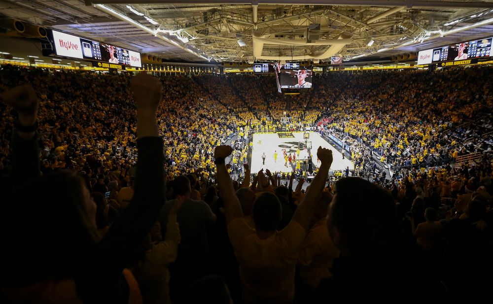 Iowa Hawkeyes fans cheer during a game against Wisconsin on November 30, 2018, at Carver-Hawkeye Arena. (Tork Mason/hawkeyesports.com)