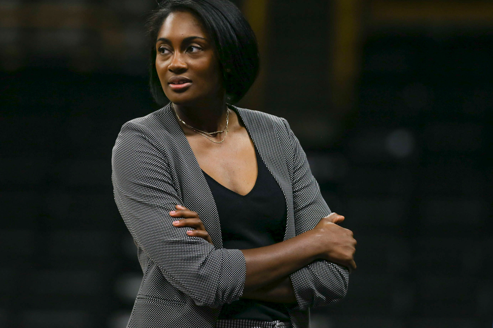Iowa Hawkeyes head coach Vicki Brown against Coastal Carolina Friday, September 20, 2019 at Carver-Hawkeye Arena. (Lily Smith/hawkeyesports.com)