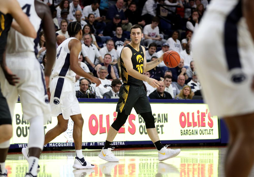 Iowa Hawkeyes guard Connor McCaffery (30) against Penn State Saturday, January 4, 2020 at the Palestra in Philadelphia. (Brian Ray/hawkeyesports.com)