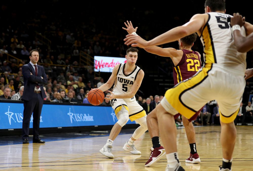 Iowa Hawkeyes guard CJ Fredrick (5) against the Minnesota Golden Gophers Monday, December 9, 2019 at Carver-Hawkeye Arena. (Brian Ray/hawkeyesports.com)