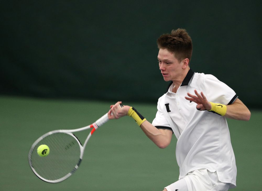 Iowa's Jason Kerst against North Dakota Friday, January 25, 2019 at the Hawkeye Tennis and Recreation Complex. (Brian Ray/hawkeyesports.com)