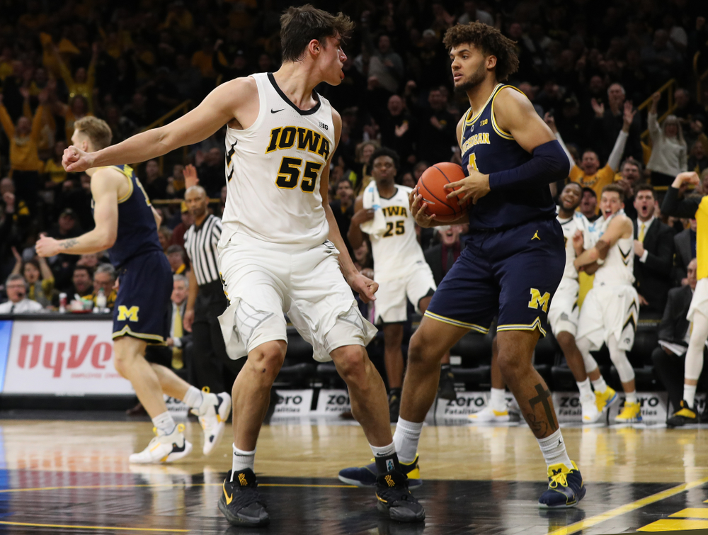 Iowa Hawkeyes forward Luka Garza (55) against the Michigan Wolverines Friday, February 1, 2019 at Carver-Hawkeye Arena. (Brian Ray/hawkeyesports.com)