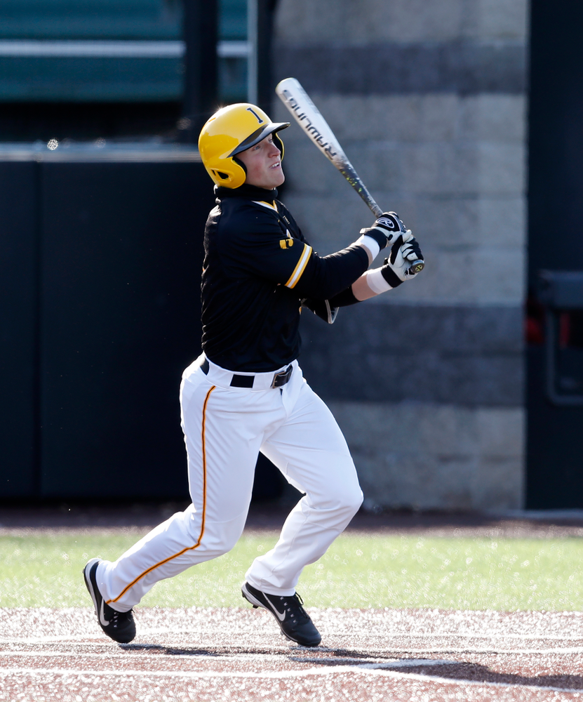 Iowa Hawkeyes catcher Tyler Cropley (5) against Grand View Wednesday, April 4, 2018 at Duane Banks Field. (Brian Ray/hawkeyesports.com)