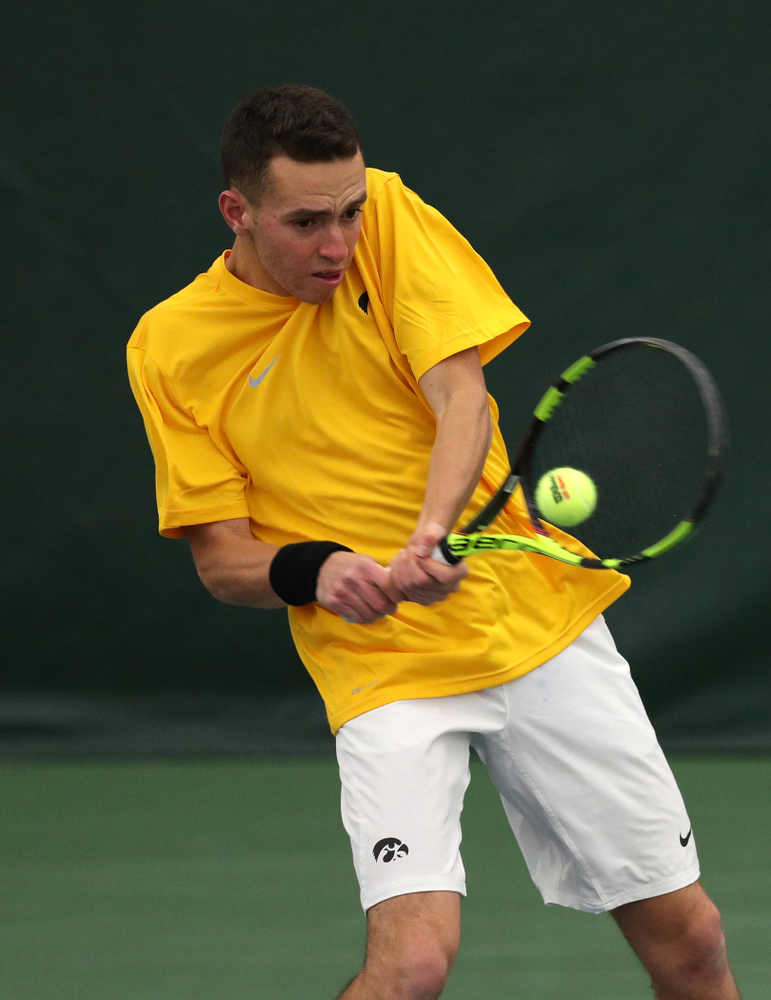 Jonas Larsen and Kareem Allaf against Utah Sunday, February 10, 2019 at the Hawkeye Tennis and Recreation Complex. (Brian Ray/hawkeyesports.com)