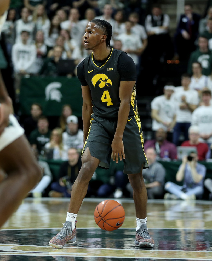 Iowa Hawkeyes guard Bakari Evelyn (4) against Michigan State Tuesday, February 25, 2020 at the Breslin Center in East Lansing, MI. (Brian Ray/hawkeyesports.com)